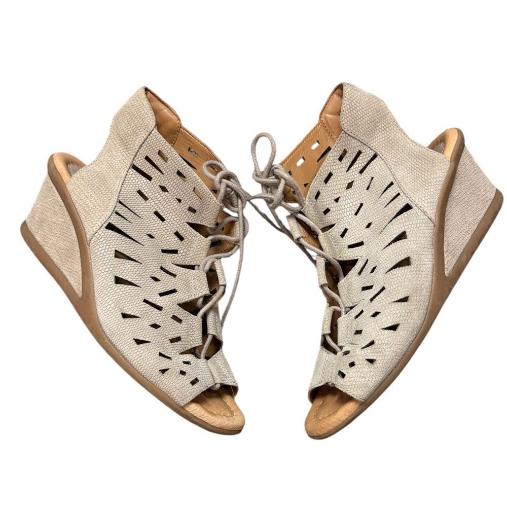Earth Daylily Taupe Perforated Lace Up Leather Sandals